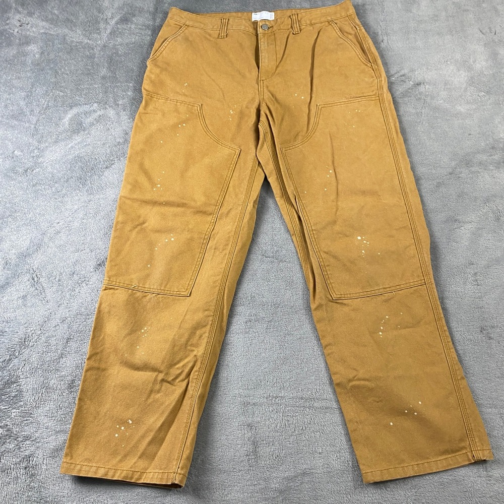 ASOS DESIGN Carpenter Double Knee Pants Mens 36x32 Brown Paint Splatter Workwear